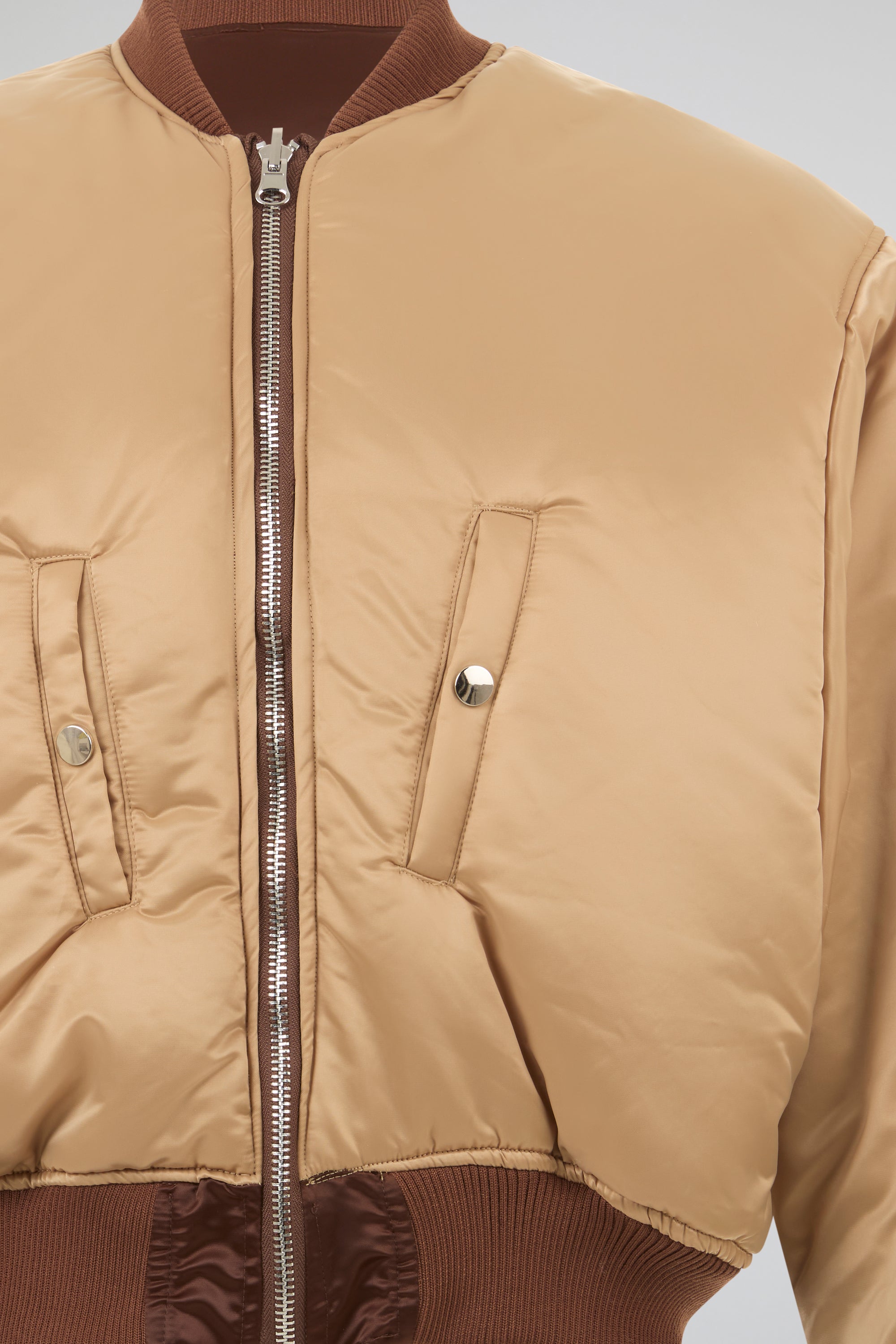 Chocolate Reversible Satin-Finish Bomber Jacket