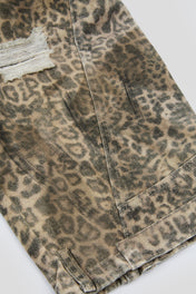 Leopard Distressed Wide-Leg Denim Trousers