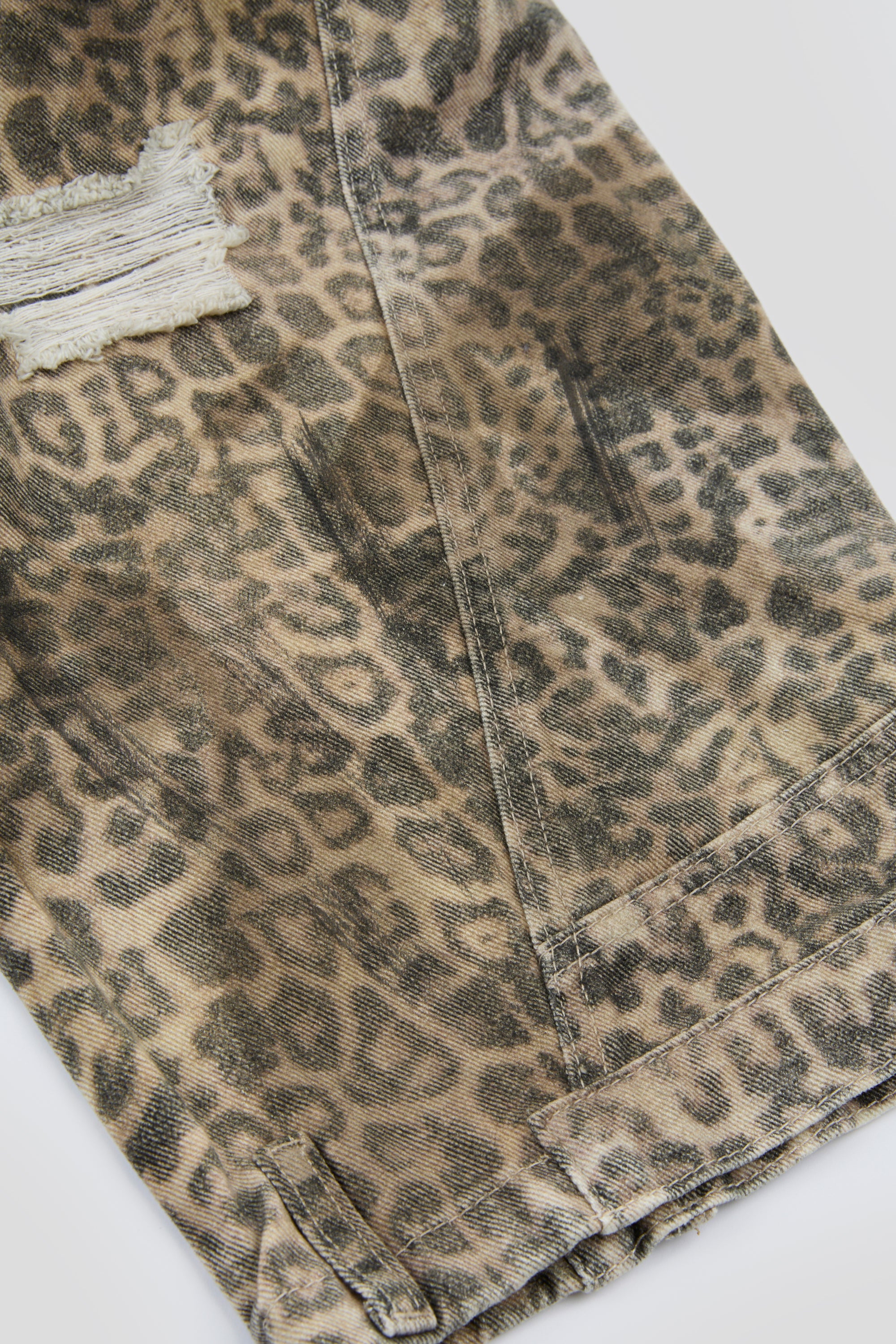 Leopard Distressed Wide-Leg Denim Trousers