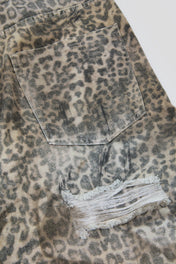 Leopard Distressed Wide-Leg Denim Trousers