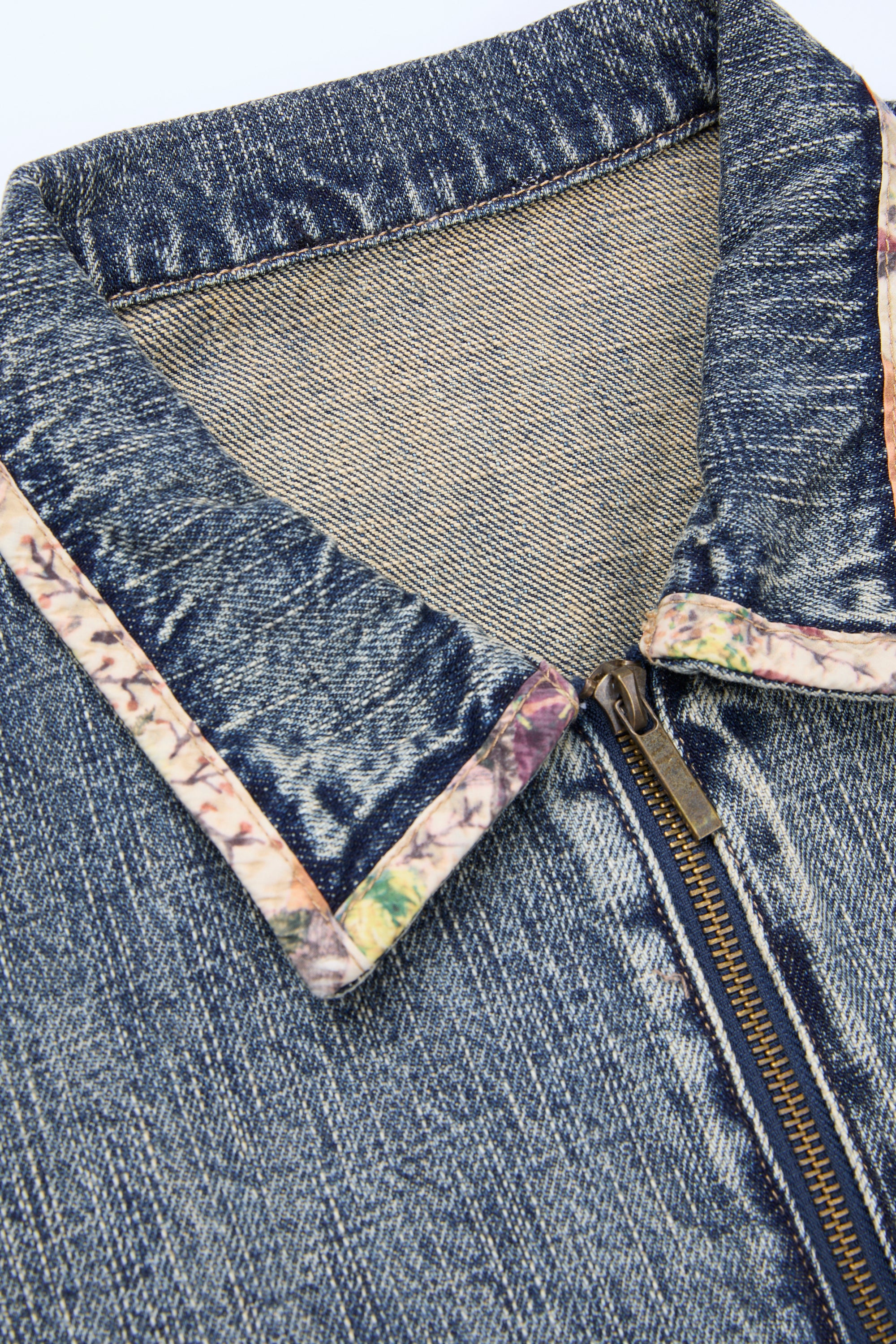 Grey Acid Denim Zip Jacket