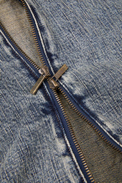 Grey Acid Denim Zip Jacket