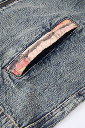 Grey Acid Denim Zip Jacket