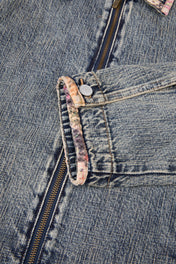 Grey Acid Denim Zip Jacket