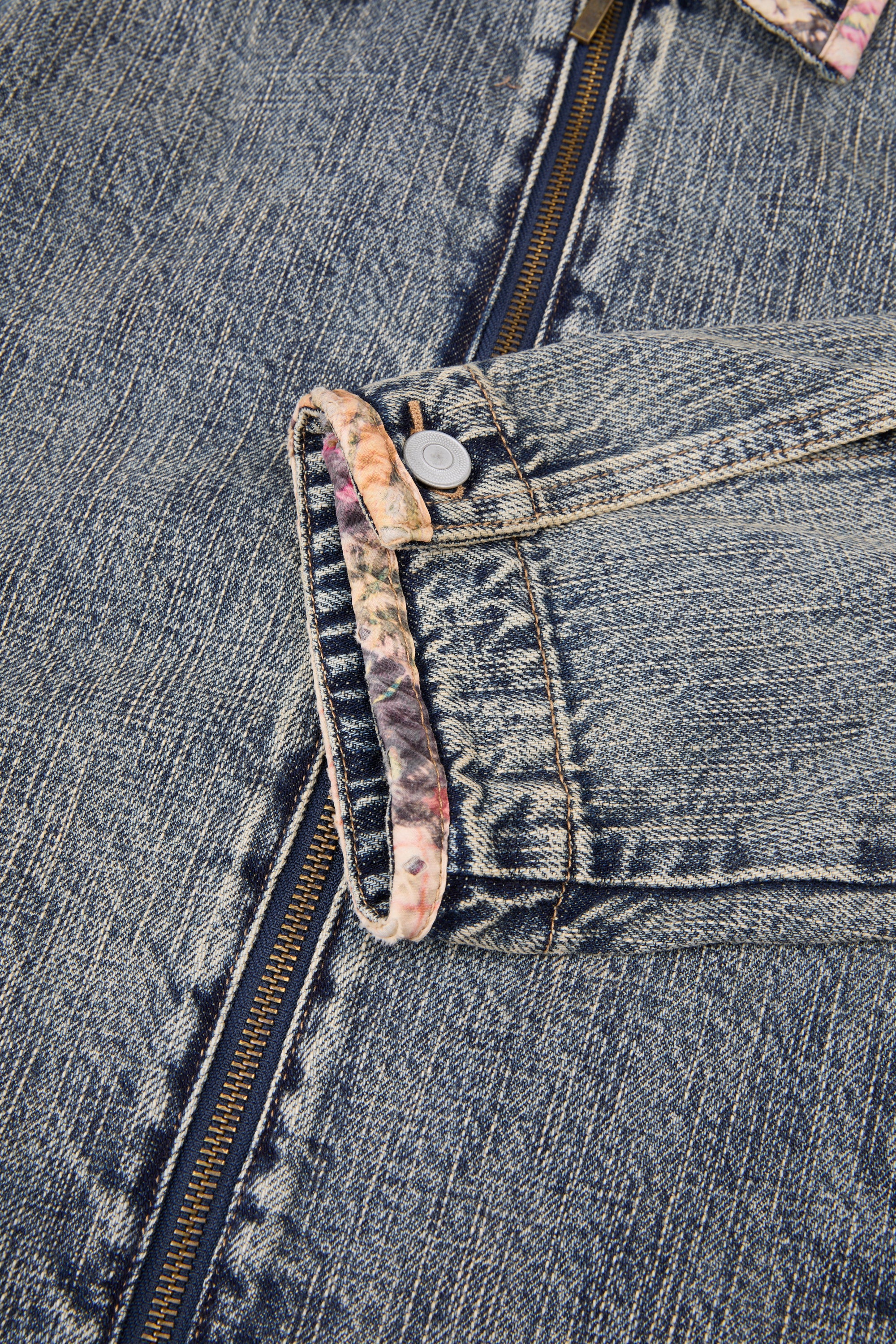 Grey Acid Denim Zip Jacket