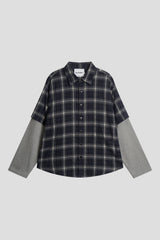 Layered Sleeve Brushed Check Overshirt