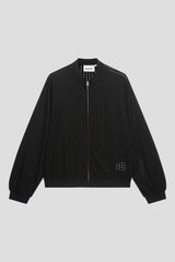 Perforated Open Knit Bomber Jacket