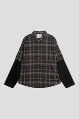 Layered Sleeve Brushed Check Overshirt