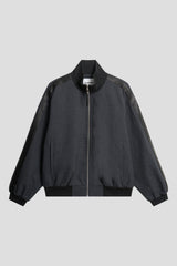 Leather Look Stripe Bomber Jacket