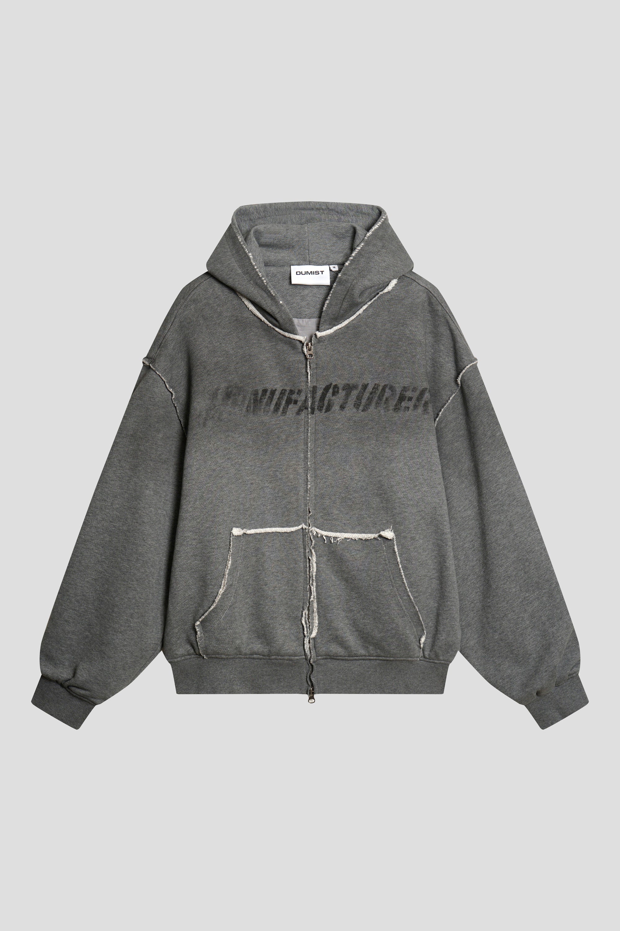 Washed Manufacturer Raw Seam Zip Hoodie