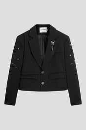 Studded Shoulder Cropped Tailored Blazer
