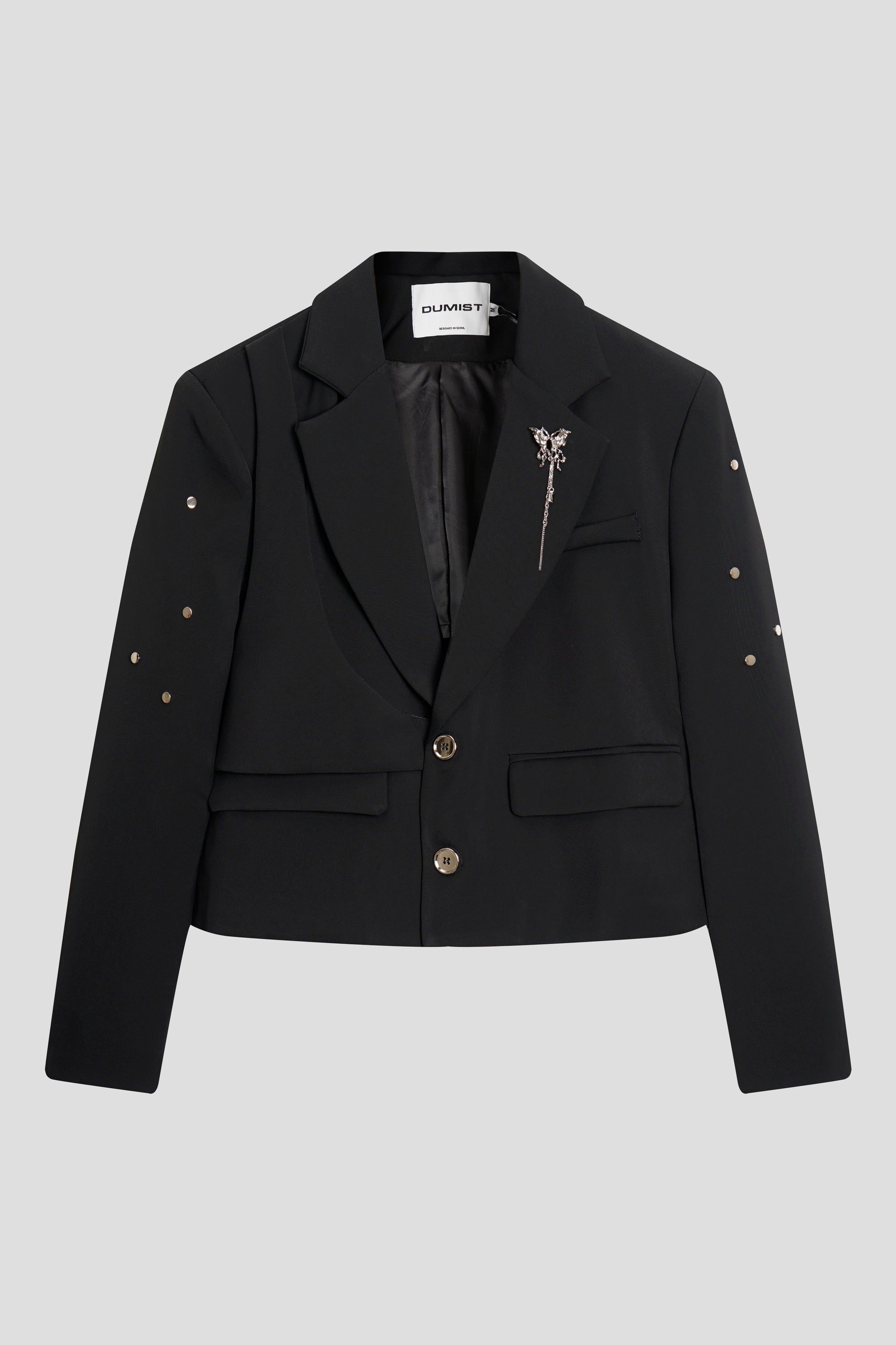 Studded Shoulder Cropped Tailored Blazer