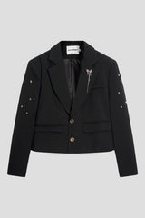 Studded Shoulder Cropped Tailored Blazer