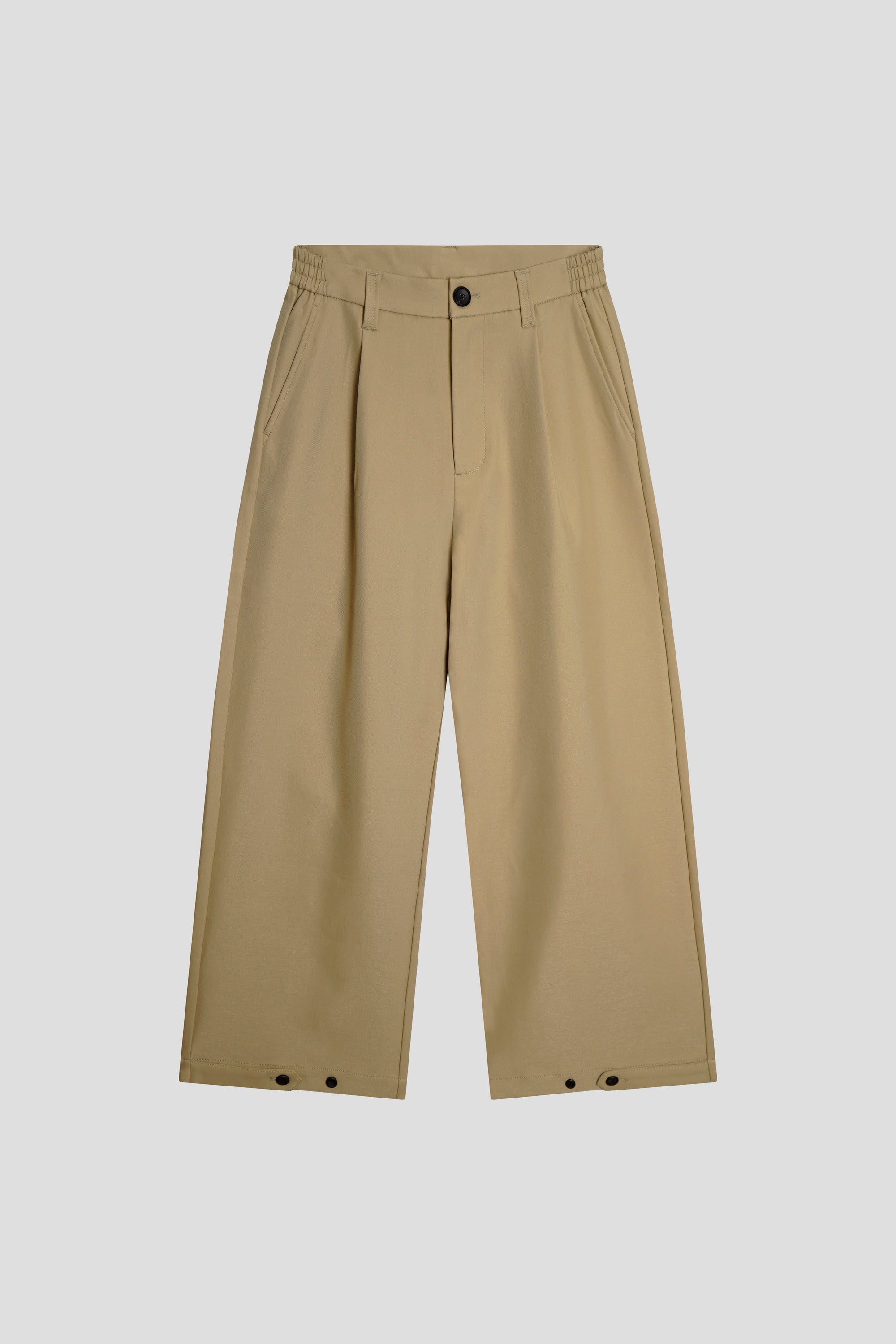 Pleated Snap Hem Wide Leg Trousers