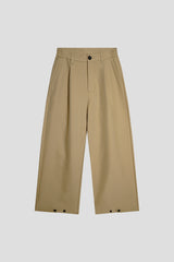 Pleated Snap Hem Wide Leg Trousers