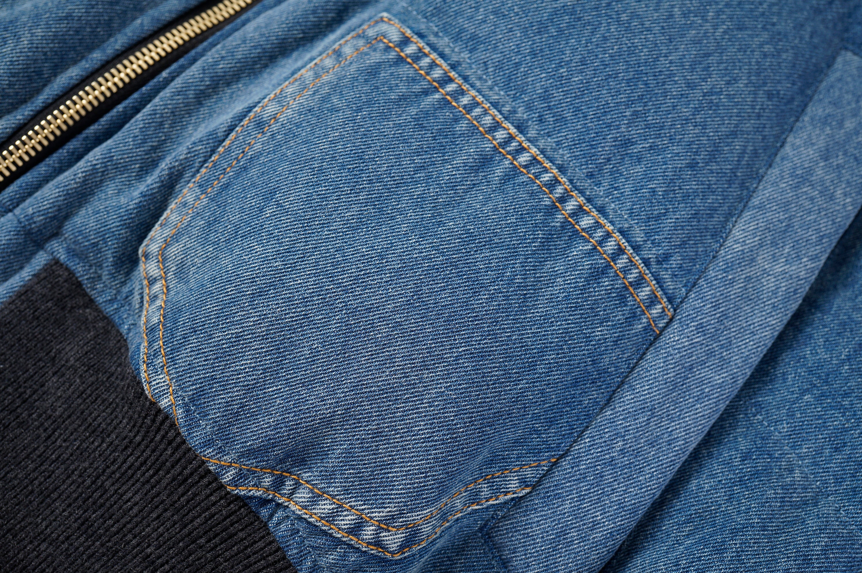 Quilted Panel Padded Denim Bomber