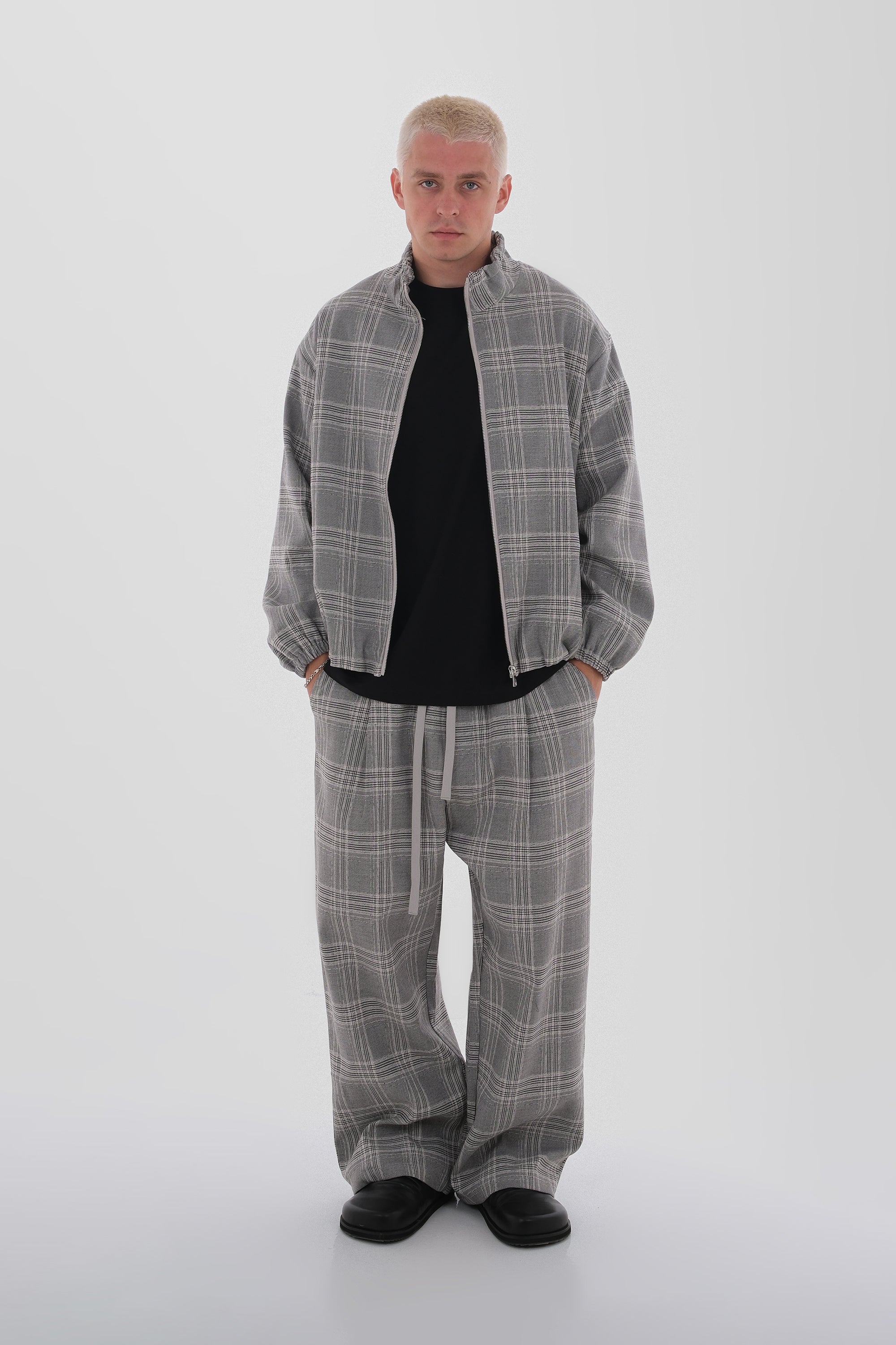 DUMIST Plaid Funnel-Neck Tracksuit