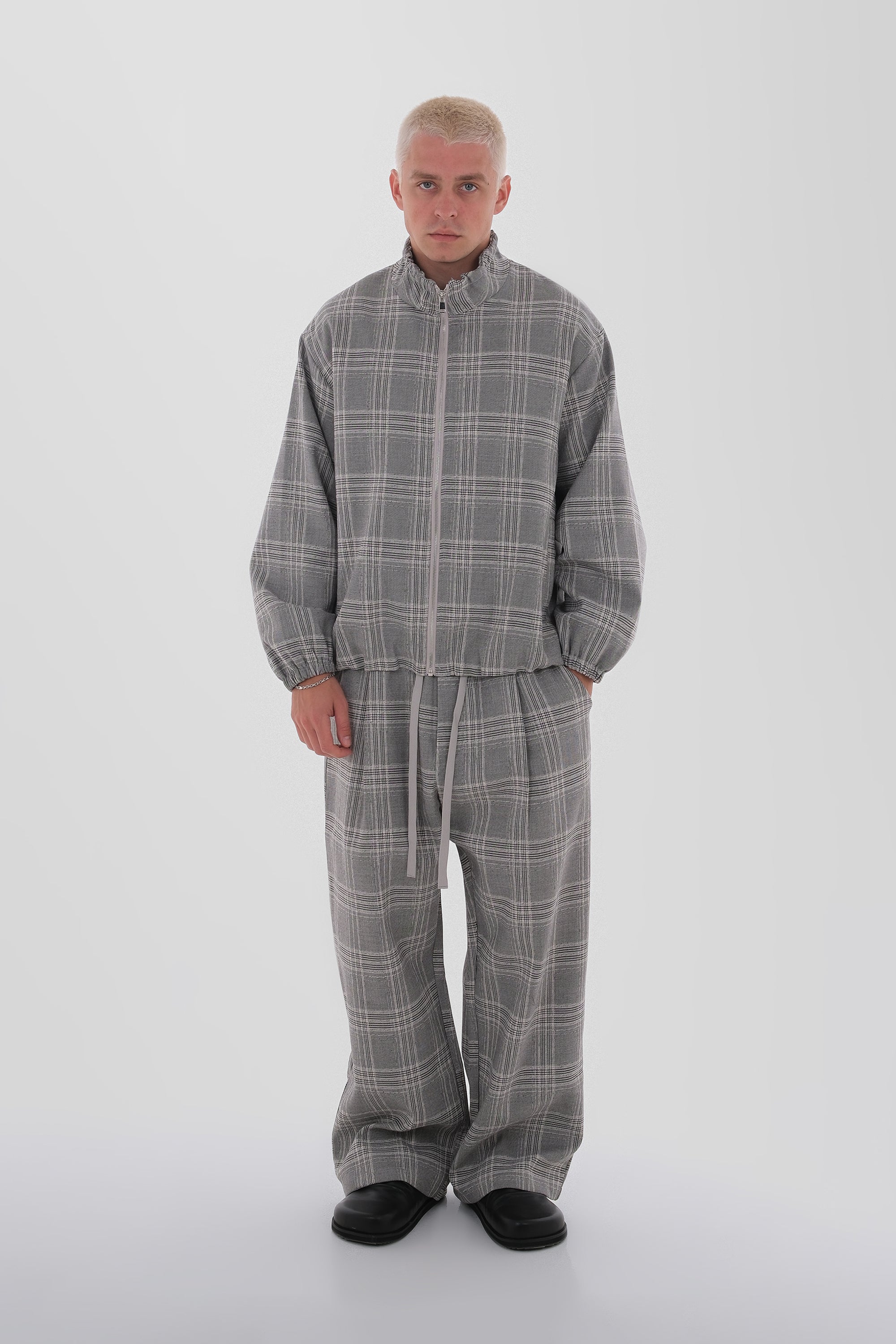 DUMIST Plaid Funnel-Neck Tracksuit