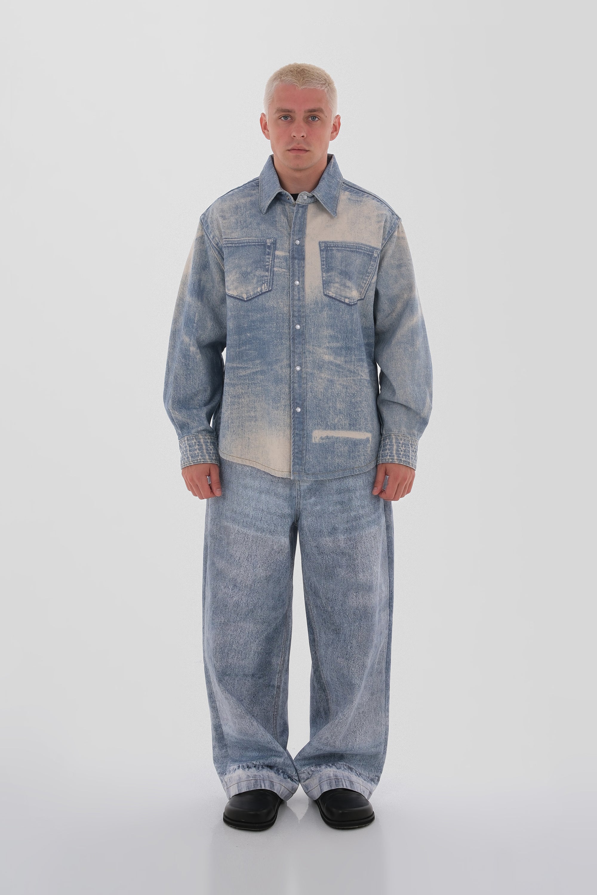 Faded Wide-Leg Denim Trousers
