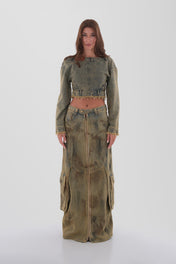 Distressed Cargo Skirt
