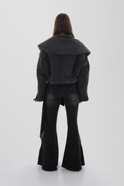 Black Draped Flare Denim Trousers