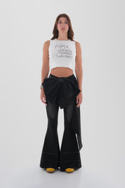 Black Draped Flare Denim Trousers