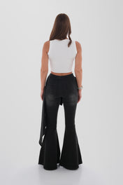 Black Draped Flare Denim Trousers