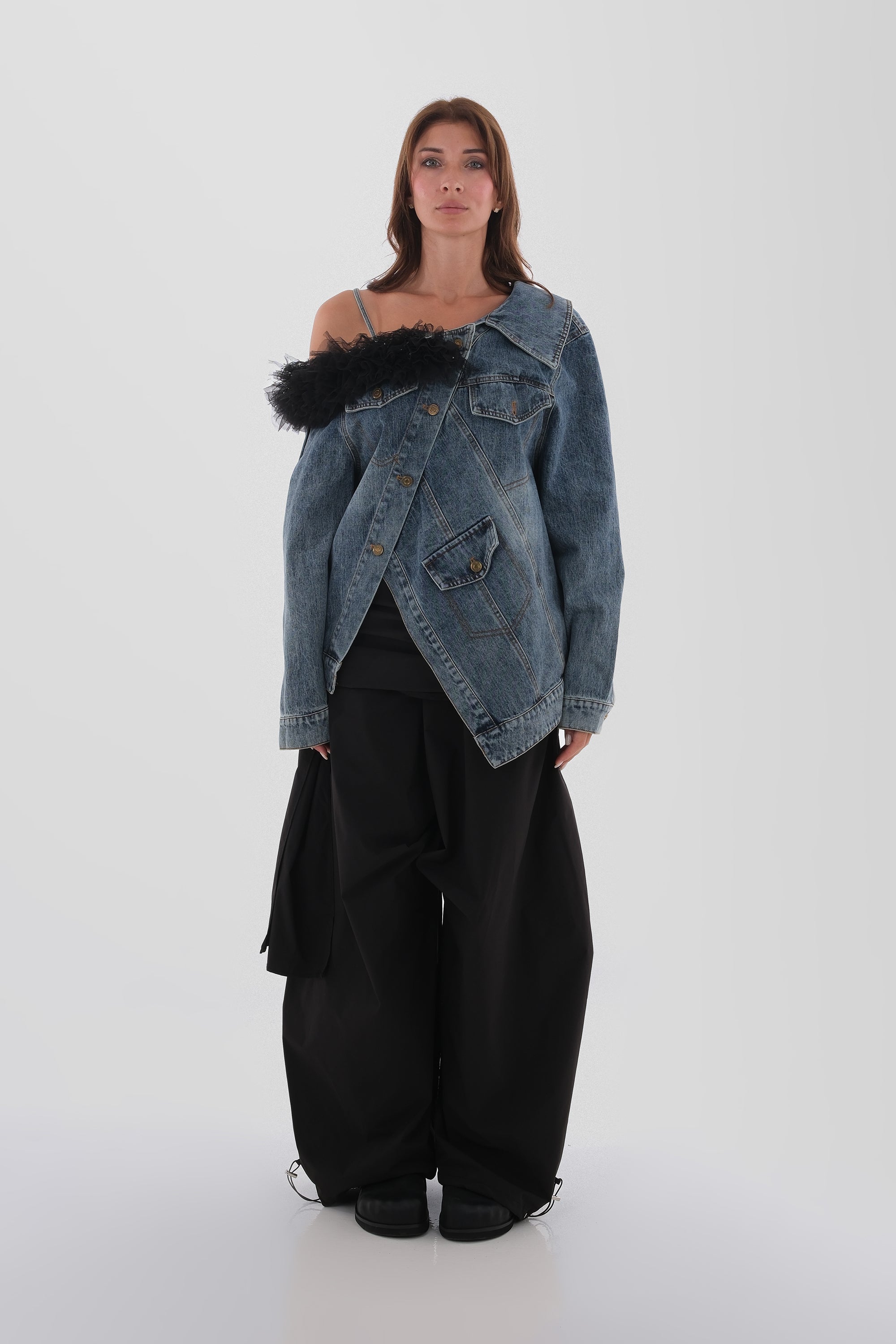 Blue Asymmetric Denim Jacket