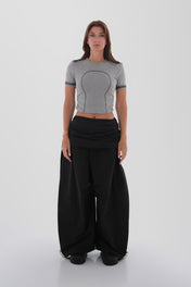 Black Wrap-Waist Skirt Pants