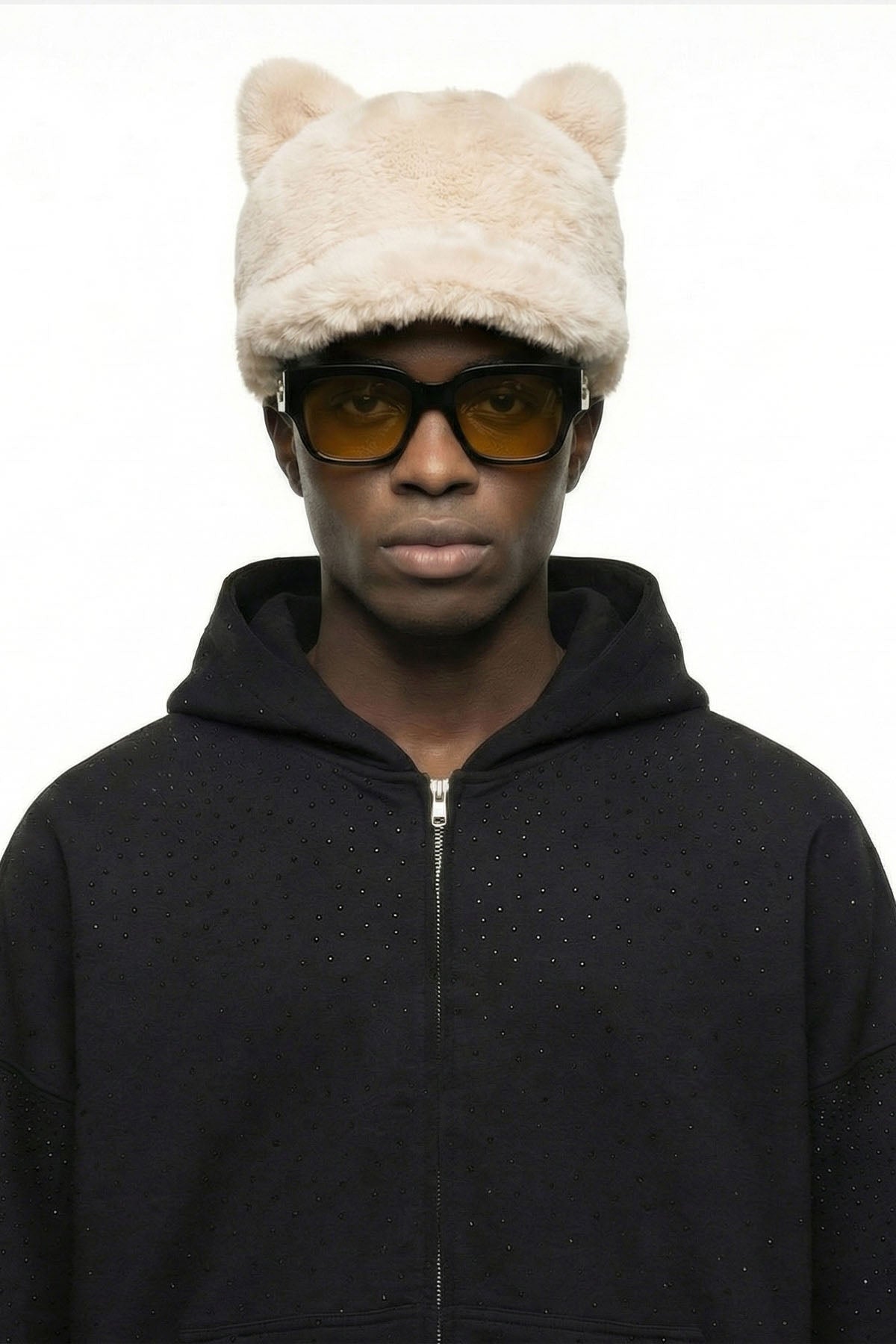 Off white Plush Cat Ears Hat