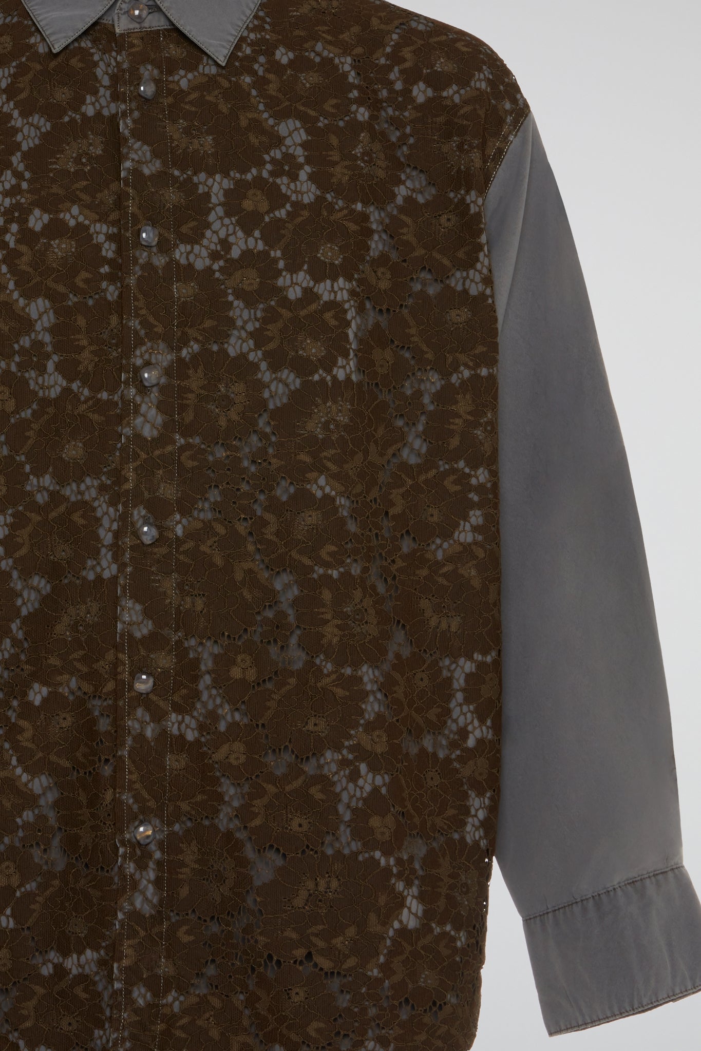 Charcoal Grey Floral Lace Denim Shirt