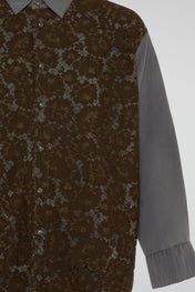 Charcoal Grey Floral Lace Denim Shirt