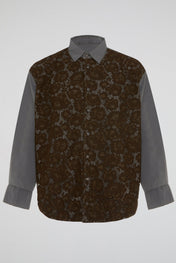 Charcoal Grey Floral Lace Denim Shirt