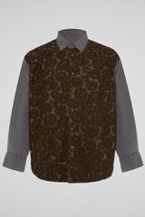 Charcoal Grey Floral Lace Denim Shirt