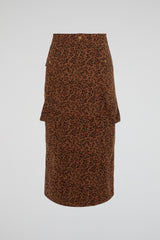 Leopard Print Cargo Midi Skirt