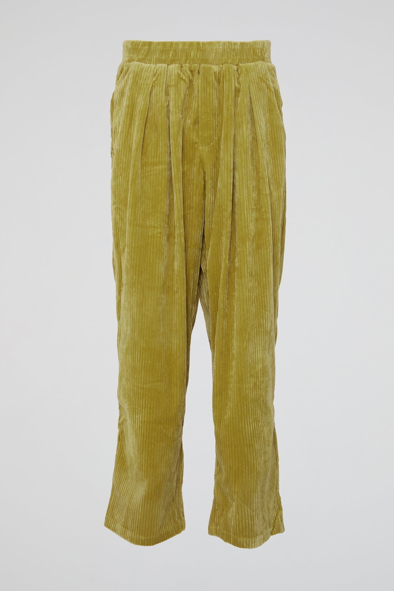 Light Khaki Green Corduroy Pleated Trousers