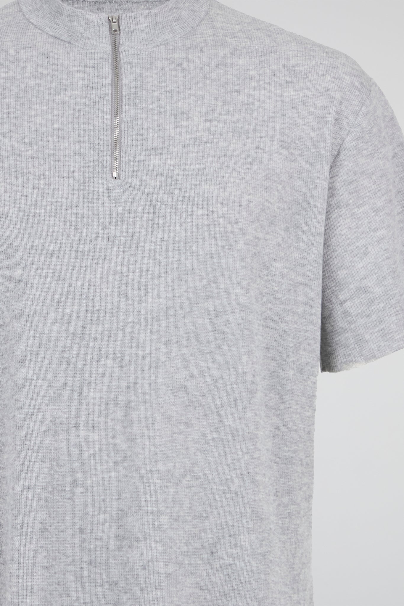 Raw Edge Zip Collar Knit Tee