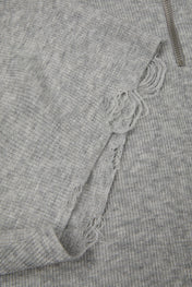 Raw Edge Zip Collar Knit Tee