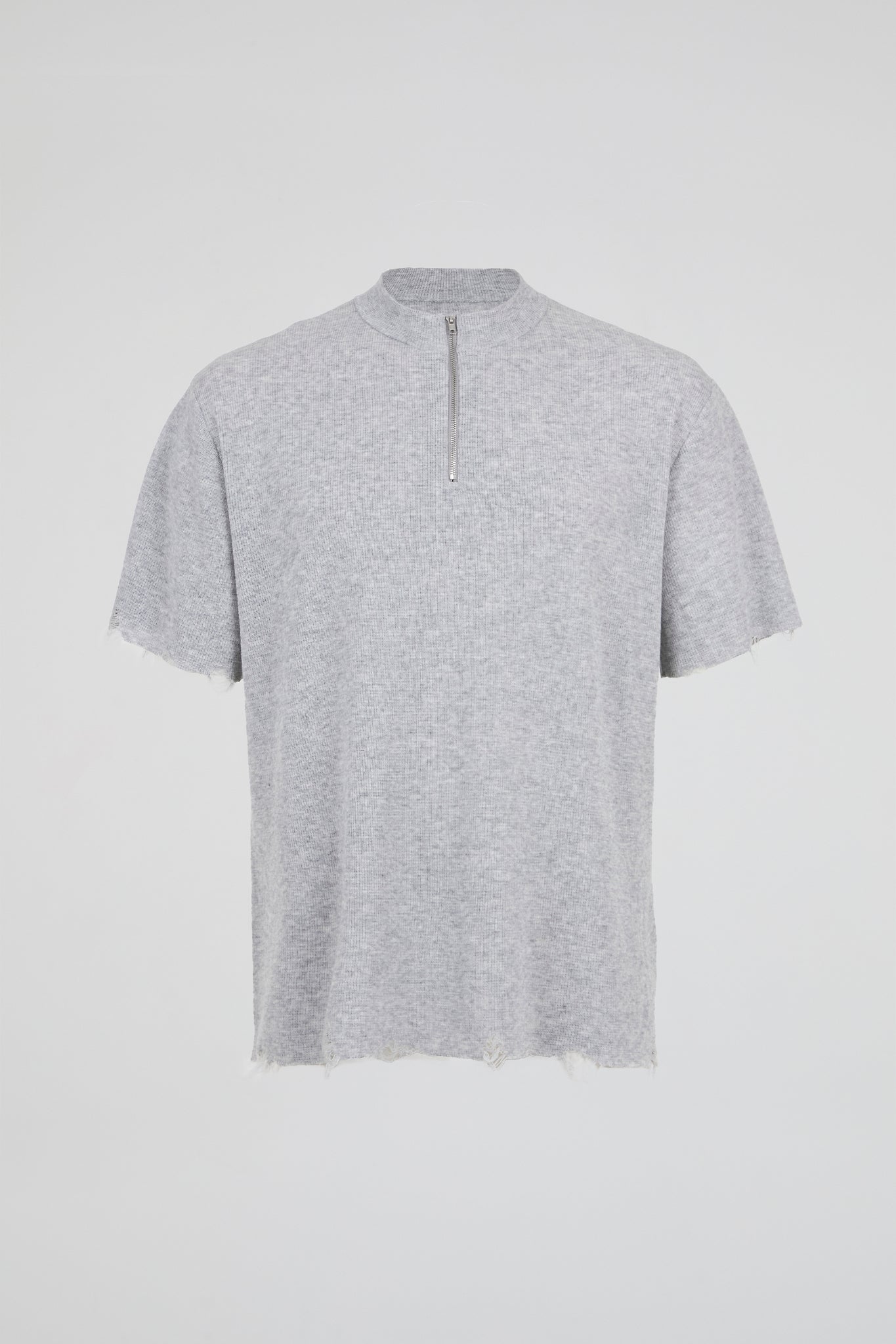 Raw Edge Zip Collar Knit Tee
