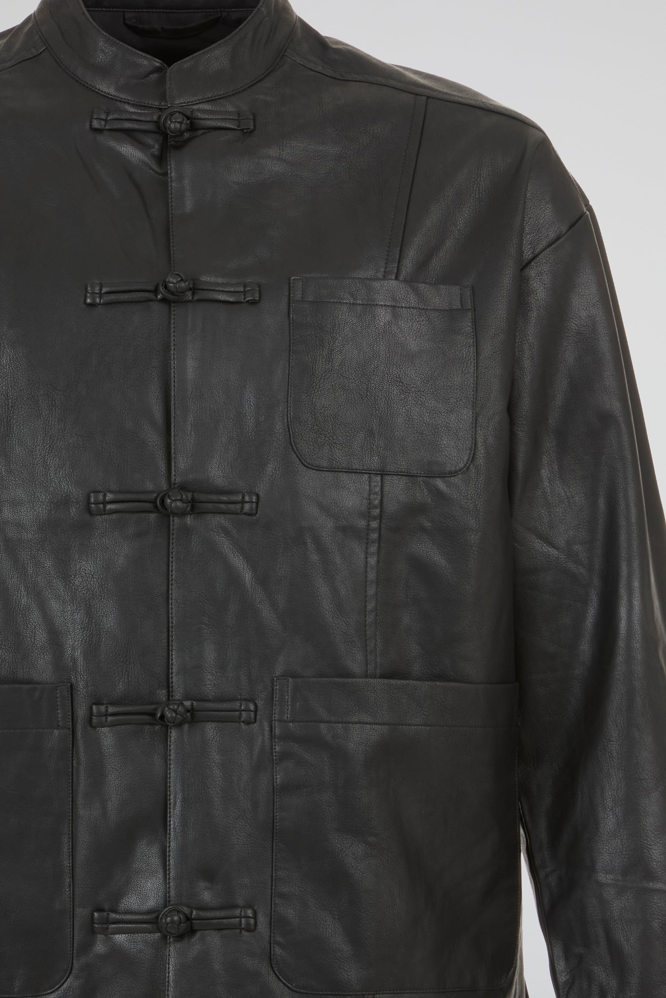 Mandarin Toggle Leather Jacket
