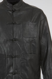 Mandarin Toggle Leather Jacket