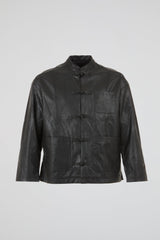 Mandarin Toggle Leather Jacket