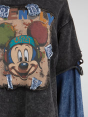 Washed Black Layered Denim Long sleeves