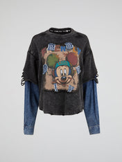 Washed Black Layered Denim Long sleeves