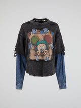 Washed Black Layered Denim Long sleeves