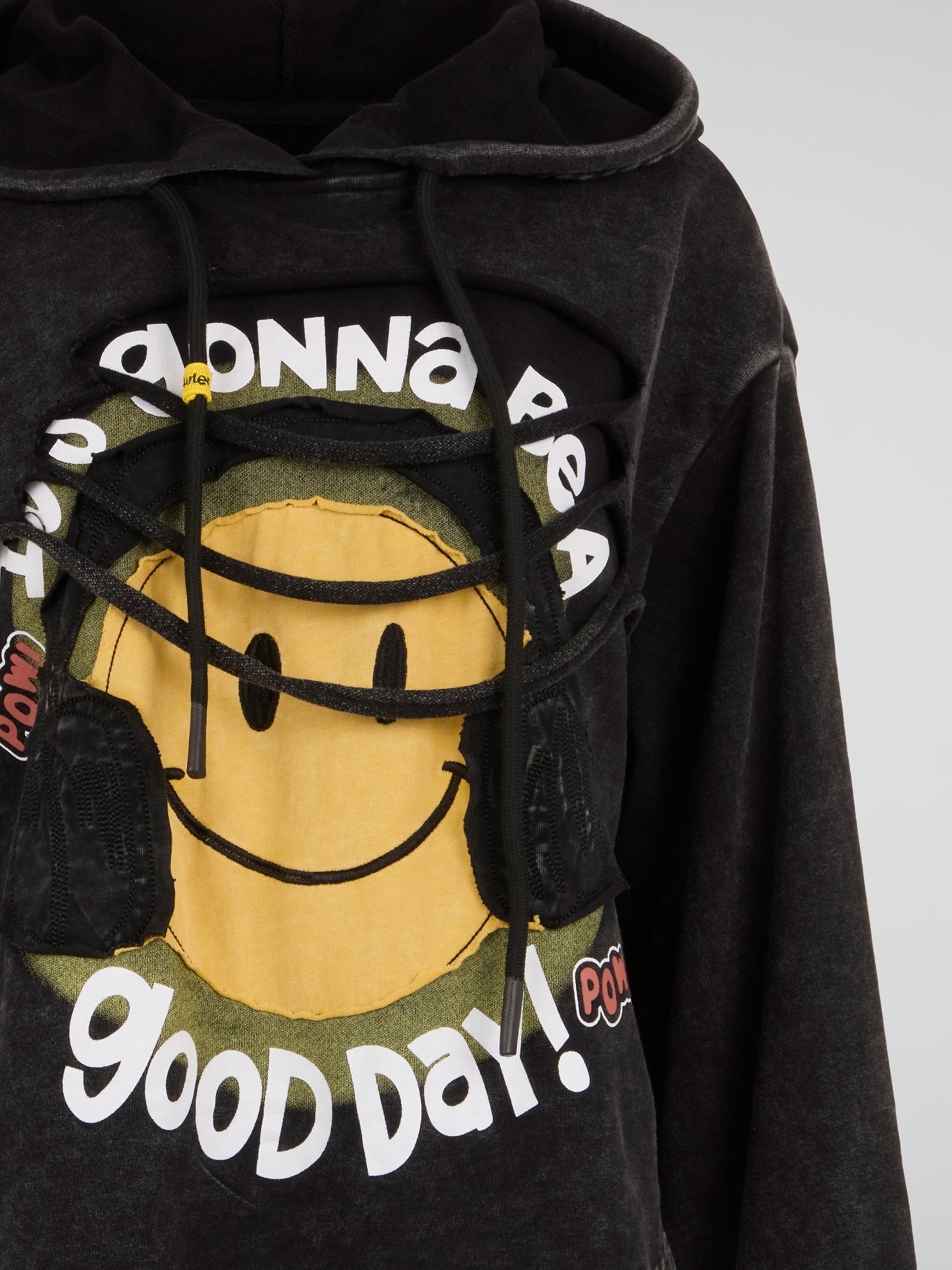 Acid-Wash Smiley Graphic Hoodie