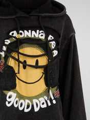 Acid-Wash Smiley Graphic Hoodie