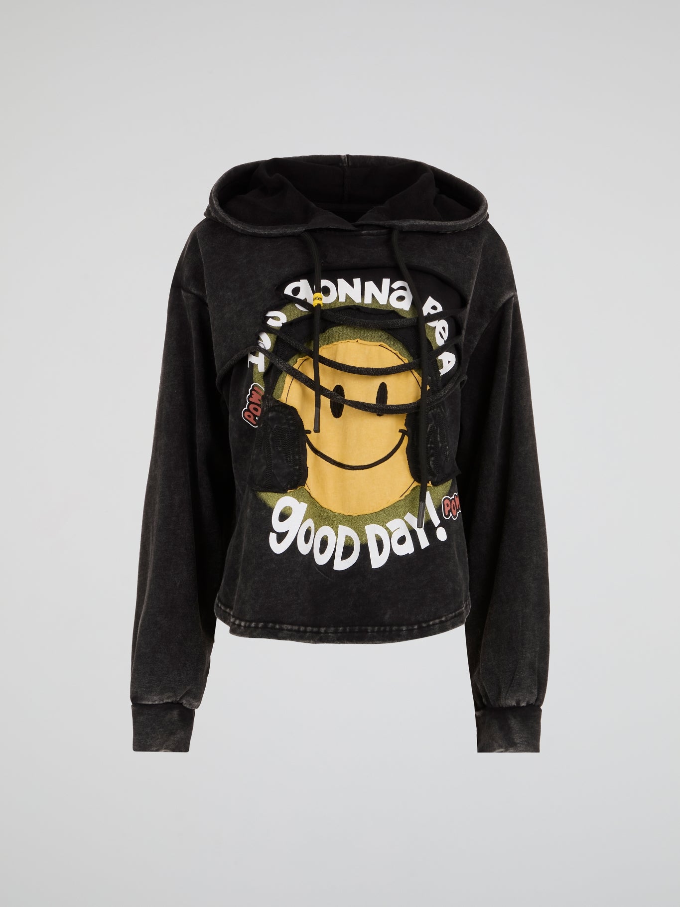Acid-Wash Smiley Graphic Hoodie