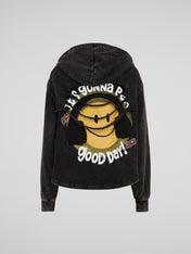 Acid-Wash Smiley Graphic Hoodie