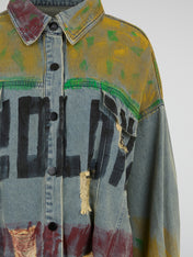 Graffiti-Graphic Cropped Denim Jacket